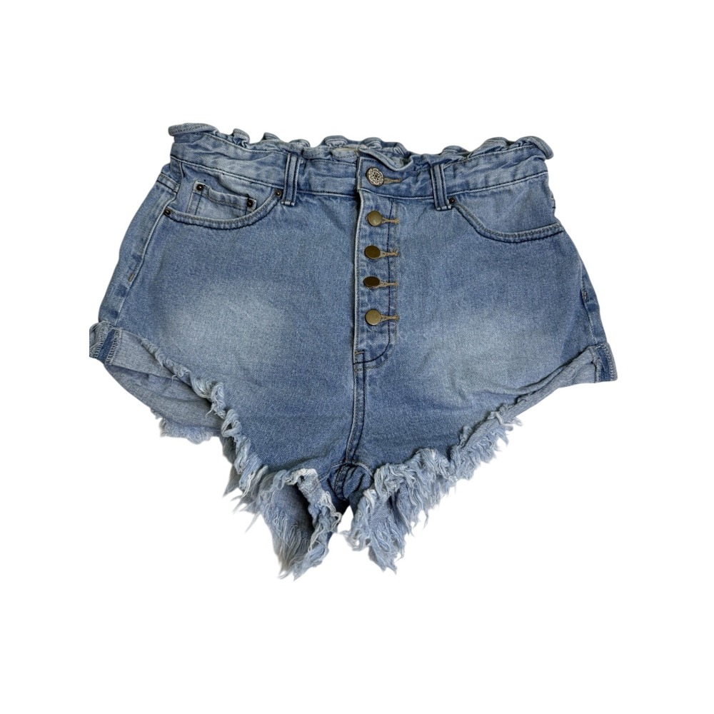 Litz by Uniq Denim Shorts Women L Light‎ Blue Excellent Paperbag Frayed SP-8649